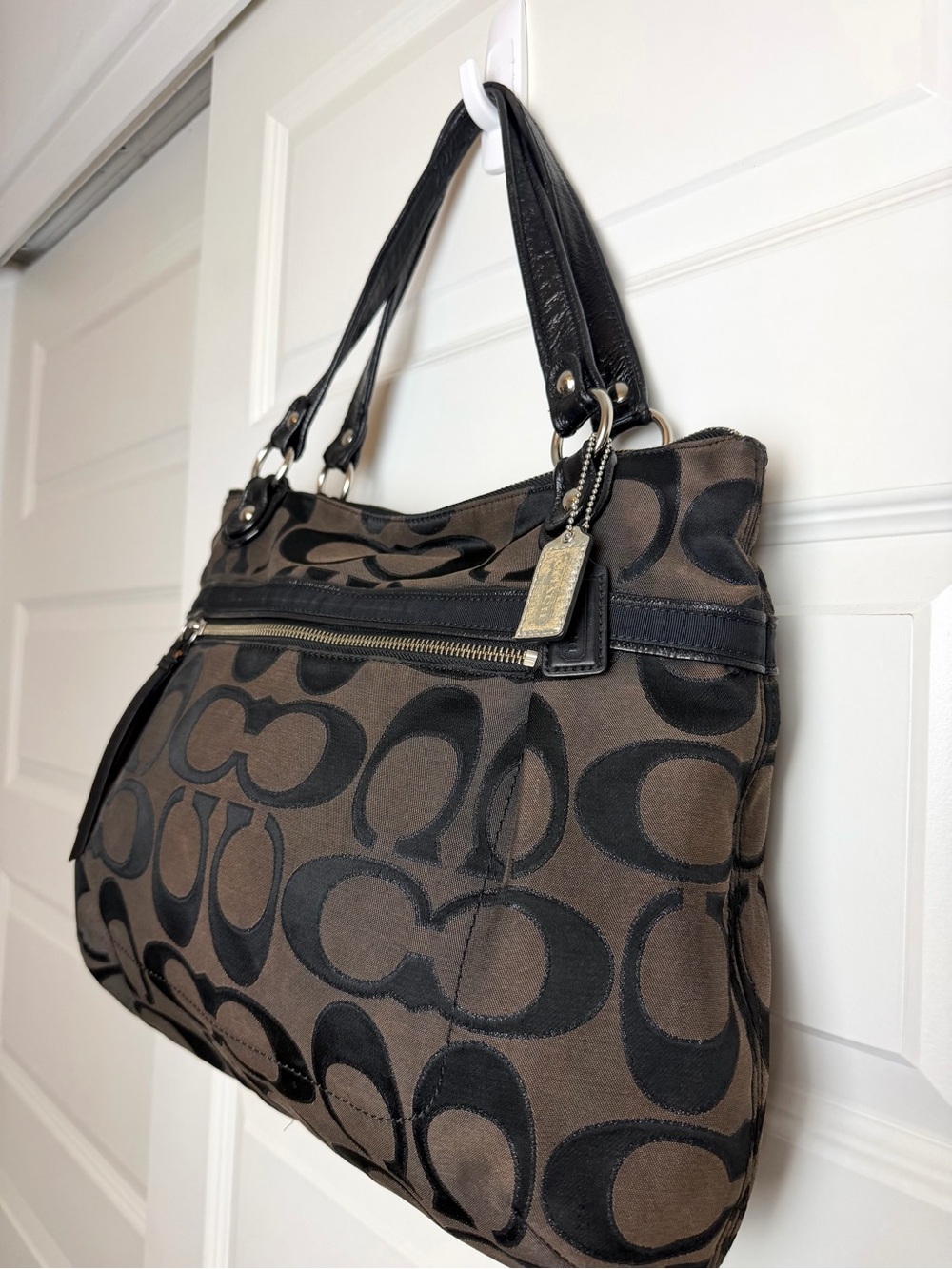Coach Black & Brown Signature Tote Shoulder Bag - Picture 2 of 14